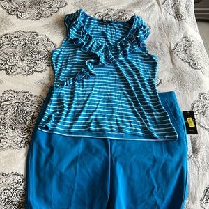 New Ralph Lauren turquoise Bermuda shorts and matching ruffle top.